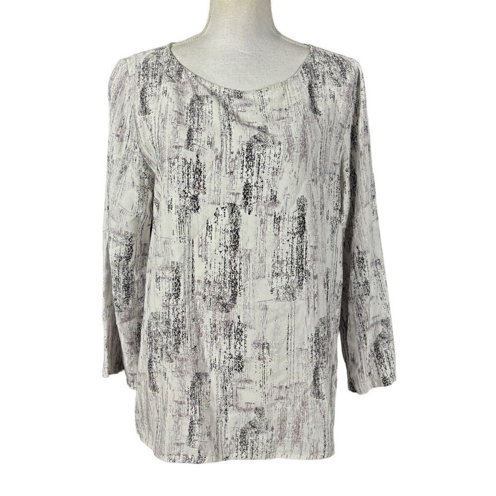 Eileen Fisher Tunic Size Medium Gray Abstract Artsy Long Sleeve Quiet Luxury - Picture 2 of 9